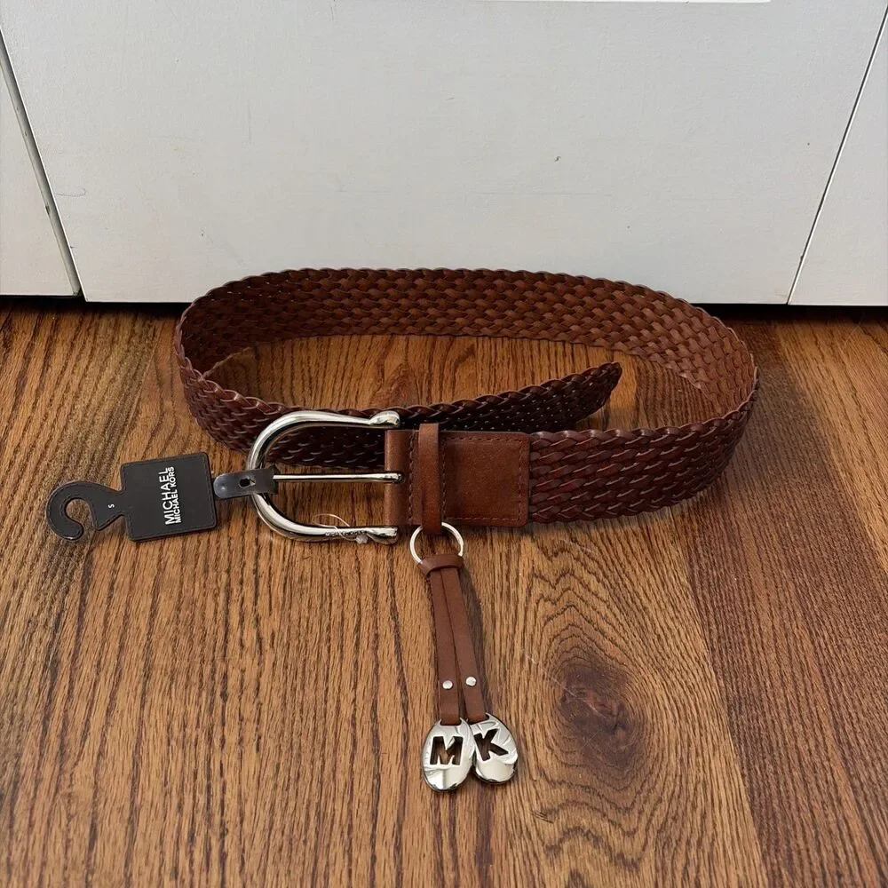 Michael Kors Braided Genuine Leather Belt Boho Brown Women's Small New With Tags